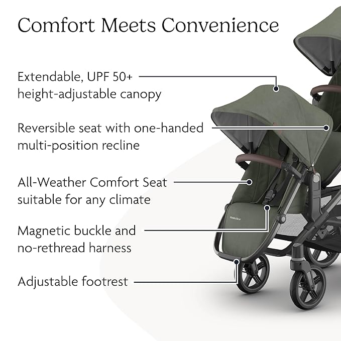UPPAbaby RumbleSeat V3 Second Lower Seat - Compatible with Vista V2 and Vista V3 - All-Weather Seat + Magnetic Buckle – Adapters Included -Evelyn (Meadow Green)