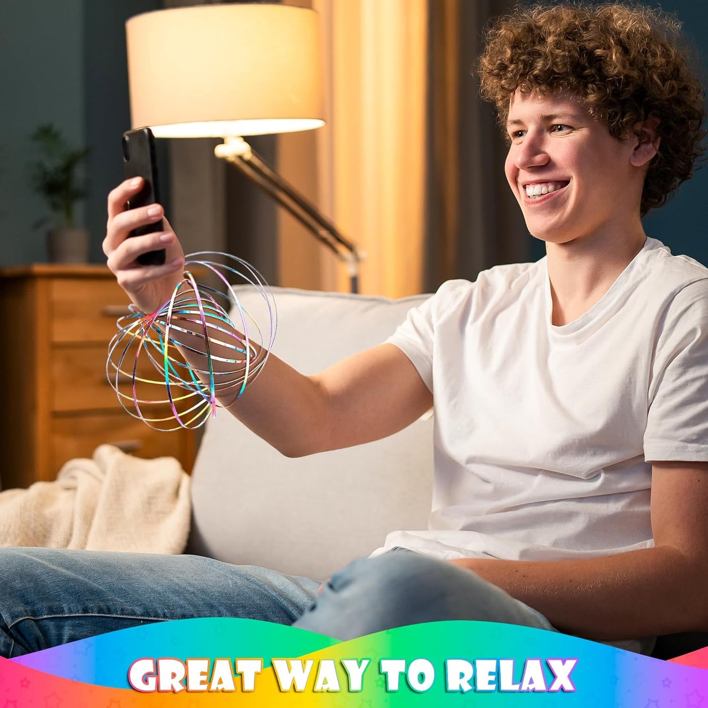 Flow Ring Spinner Ring Arm Toy - 2 Pcs Stainless Steel Spring Toy Metal Sensory Rings Flow Toys Magic Flow Bracelet Spinner Rainbow Toy Rings for Girls - Rainbow Bracelet Metal Geometric Spinning