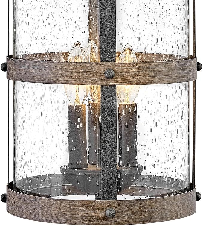 Hinkley Lakehouse Medium Wall Mount Lantern - Estate Series, 3-Light, Coastal, Aluminum, Clear Seedy Glass - Aged Zinc with Driftwood Gray Accents