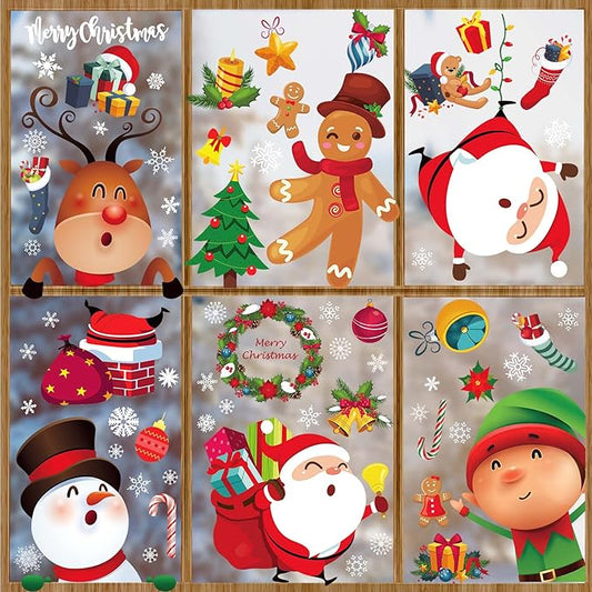 Joy Bang Christmas Window Clings, Xmas Santa Claus Reindeer Window Stickers Clings Deals, Christmas Window Decorations Decor Indoor