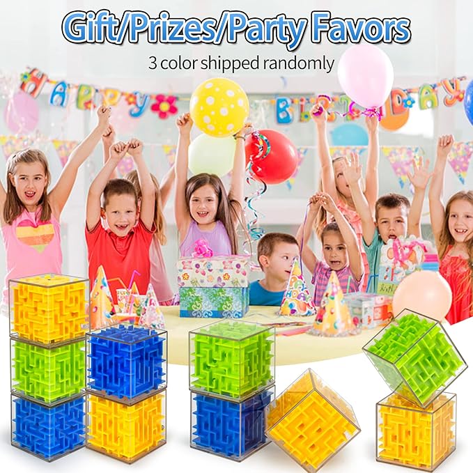 10 Pack Maze Puzzle Cubes, 3D Magic Cube Bulk Brain Teasers for Kids and Adults Educational Puzzle Boxes, Kids Party Favors & Classroom Prizes Puzzles Toys, Color Random(Not Money Maze)
