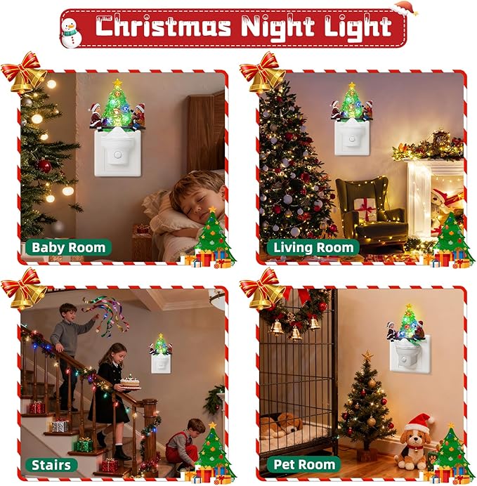 Christmas Tree Night Light Plug into Wall USB Portable Christmas Decorative Night Light Decoration for Kids Adults Bedroom Kitchen Living Room Holiday Decor (Children Seesaw)