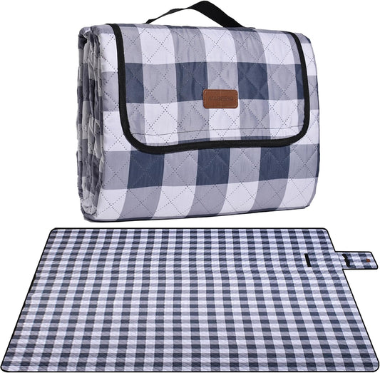 Extra Large Picnic Blanket 80''x 80'' Waterproof Foldable Picnic Mat for Beach, 5-Layer Outdoor Blanket for 6 to 8 Adults,Camping Grass Lawn Park Accessories Couple Park Wedding Registry(Grey)