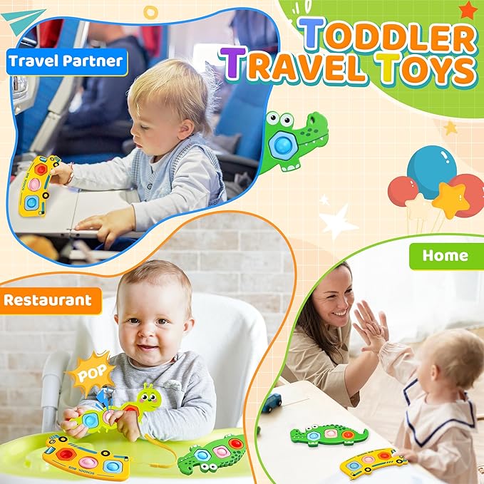 6PC Fidget Sensory Toys for Baby Airplane Travel Essential Activities, Toddler Party Favors Animal Pop Toys Fine Motor Skills Autism Autistic Gifts for 12+ Month Babies Toddlers 1 2 3 Year Old