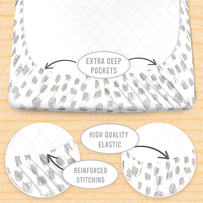 Bublo Baby 100% Organic Cotton Pack & Play Sheets 2-Pack (38″ × 24″) – Hypoallergenic & Toxin-Free Mini Crib/Travel Crib/Playpen Fitted Sheets – Deep-Pocket, Breathable, Neutral Colours