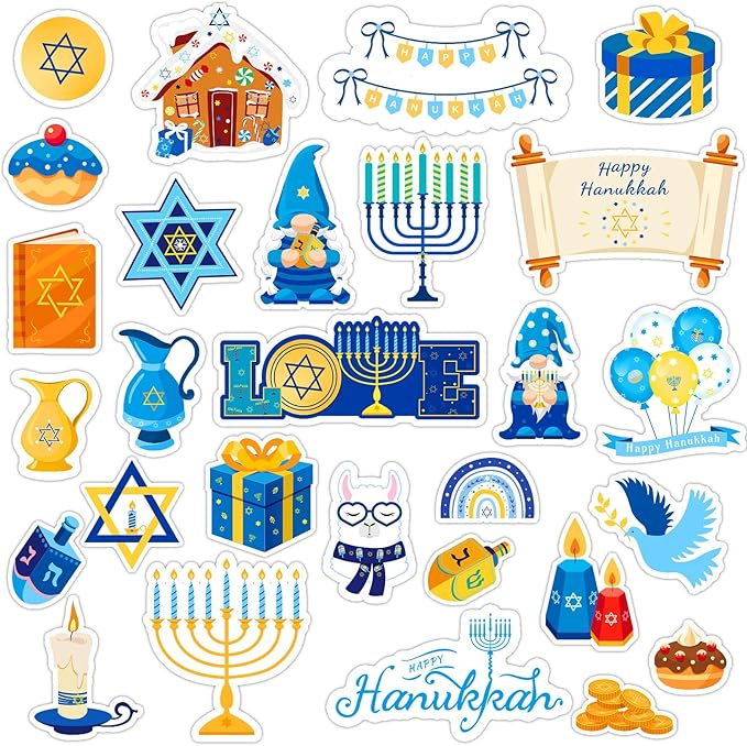 MARFOREVER 50 Pcs Hanukkah Decorations Window Gel Clings, Chanukah Window Stickers Decals Removable Reusable Hanukkah Menorah Dreidel for Adults Kids Classroom Home Chanukah Decor Party Supplies