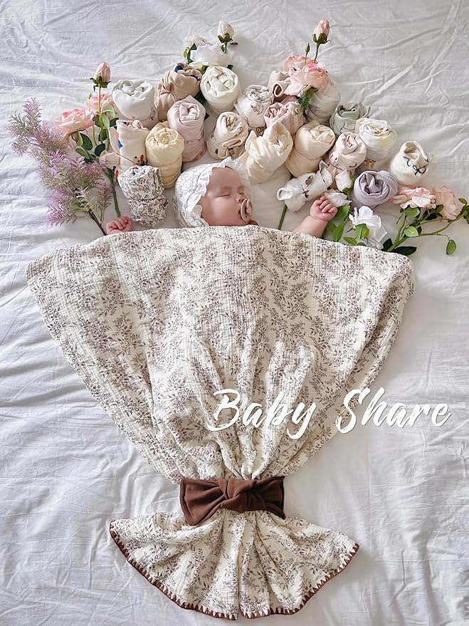 Baby Swaddel Blanket Cotton Muslin Thick Bath Towel Dotted Backing Double Layer Receiving Blanket 40"x40" (Leaves)