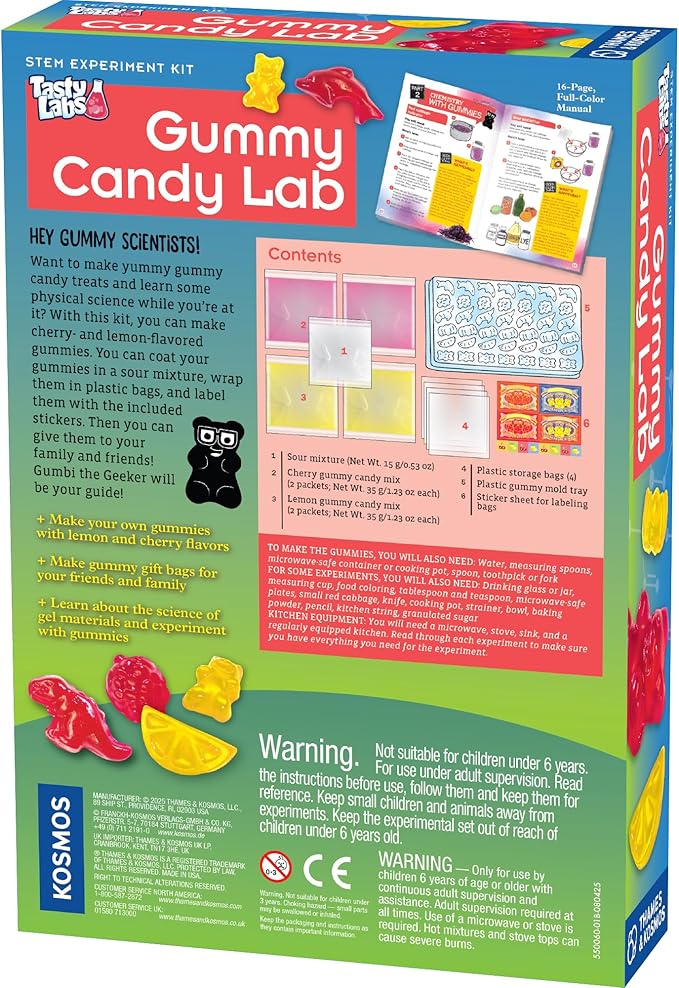 Thames & Kosmos Gummy Candy Lab V2.0 Tasty Labs STEM Experiment Kit, Make Yummy Gummy Candies in Cool Shapes - Dinos, Dolphins, Bears & More! Explore Chemistry, Made in USA, Food Ingredients Included