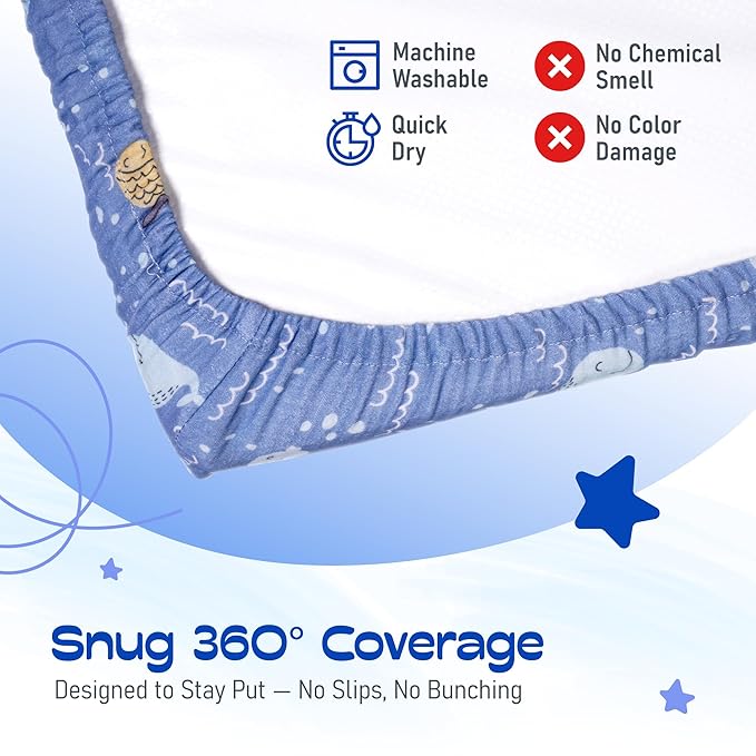 100% Muslin Changing Pad Cover Ultra Soft, Breathable, Secure Fit, Fade-Resistant Prints for Boys and Girls (Pack 2)