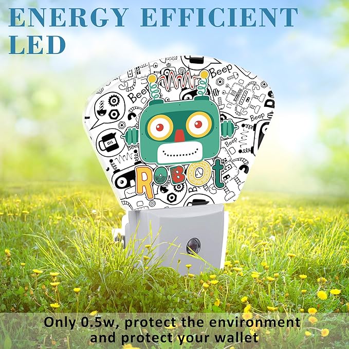 Funny Cartoon Robot Night Light for Kids, Robot LED Night Light Plug into Wall with Dusk to Dawn Sensor for Girls Boys Women Men Bedroom, Hallway, Kitchen, Bathroom, Stairs Decor