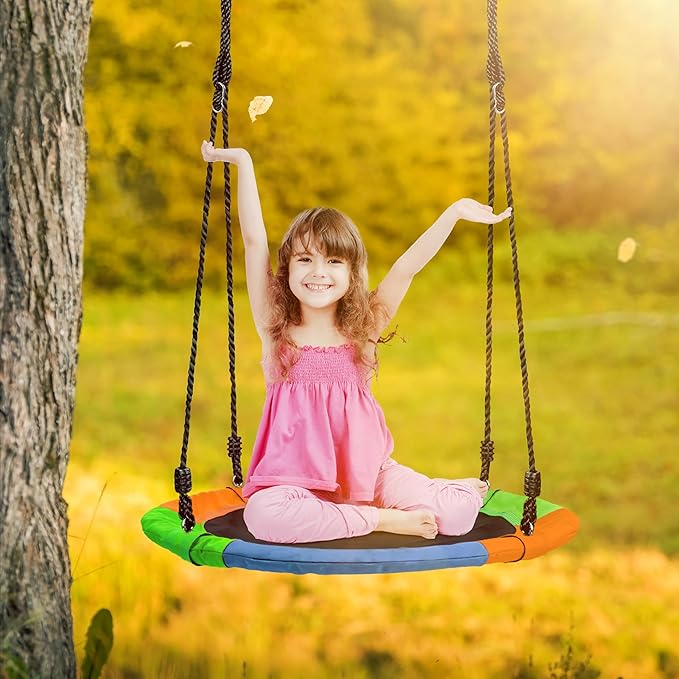 Sorbus 24" Saucer Tree Swing for Kids- 220lbs Outdoor Swing Fun- Tree Glider Therapy Swing-Durable Multi-Strand Adjustable Ropes Swing Seat- Trampoline Net Swing for Indoor/Outdoor, Accessory Included