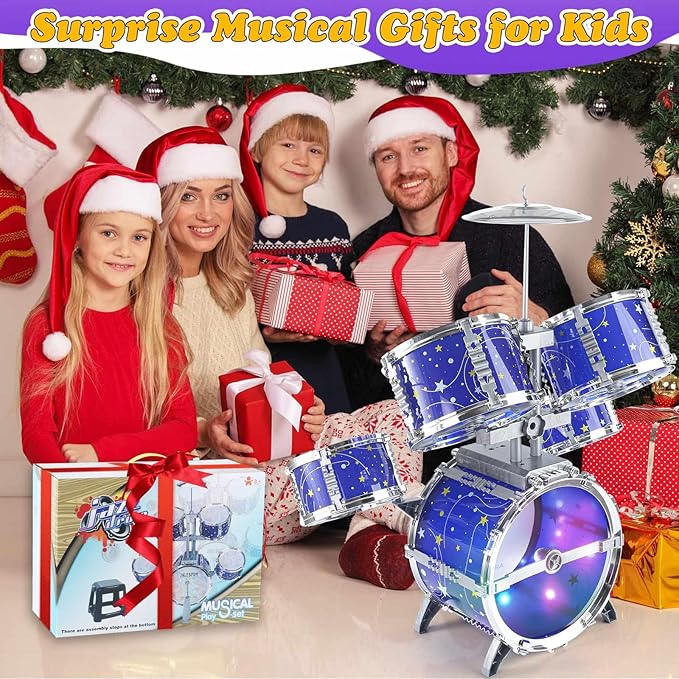Upgraded Kids Drum Set for Toddlers 1-3, Kids Jazz Drum Ages 3-5, Star Light up Musical Instrument Toys for Boys Girls 2-5 4-6 5-7 ( All Plastic)