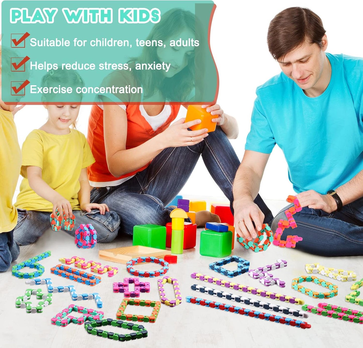 80 Packs Wacky Tracks Fidget 24 Links Finger Sensory Snake Toys Bike Track Chain Toy Chain Fidget Toys Bulk Fidget Toys Snake for Kid Adult Stress Relief Party Classroom Home Travel Multi Color