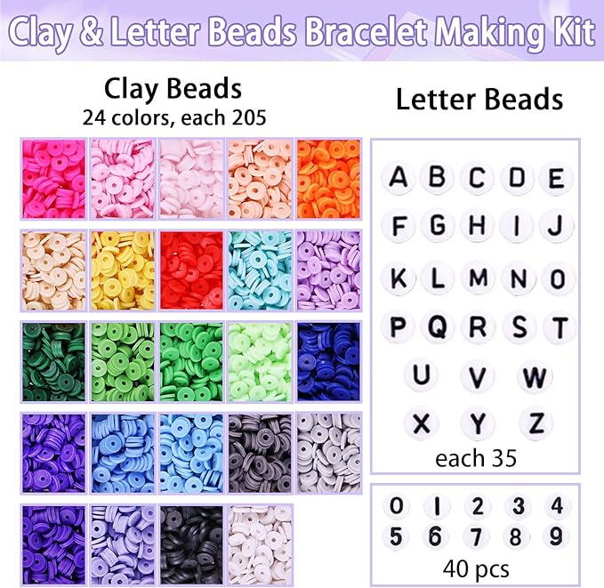 Wuollgess 6000 PCS Clay Beads Bracelet Making Kit with A to Z Alphabet Letter Beads, Friendship Bracelet Kit, Earrings Necklace Craft Jewelry Making Kit for Adults