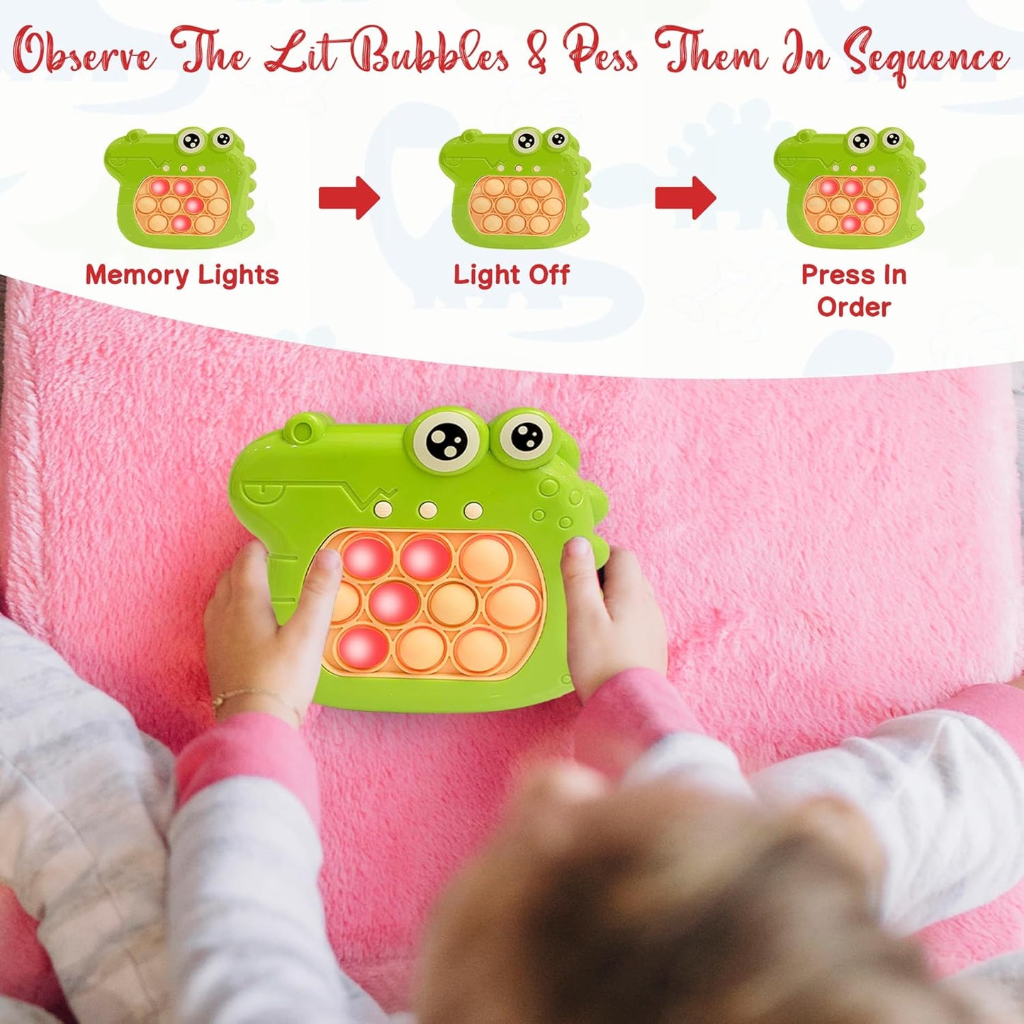 T-rex Quick Push Pop Game It Fidget Toys Pro for Kids Adults, Handheld Game Fast Puzzle Game Machine, Push Bubble Stress Toy, Party Favors, Birthday Gifts for Boys and Girls (T-rex)