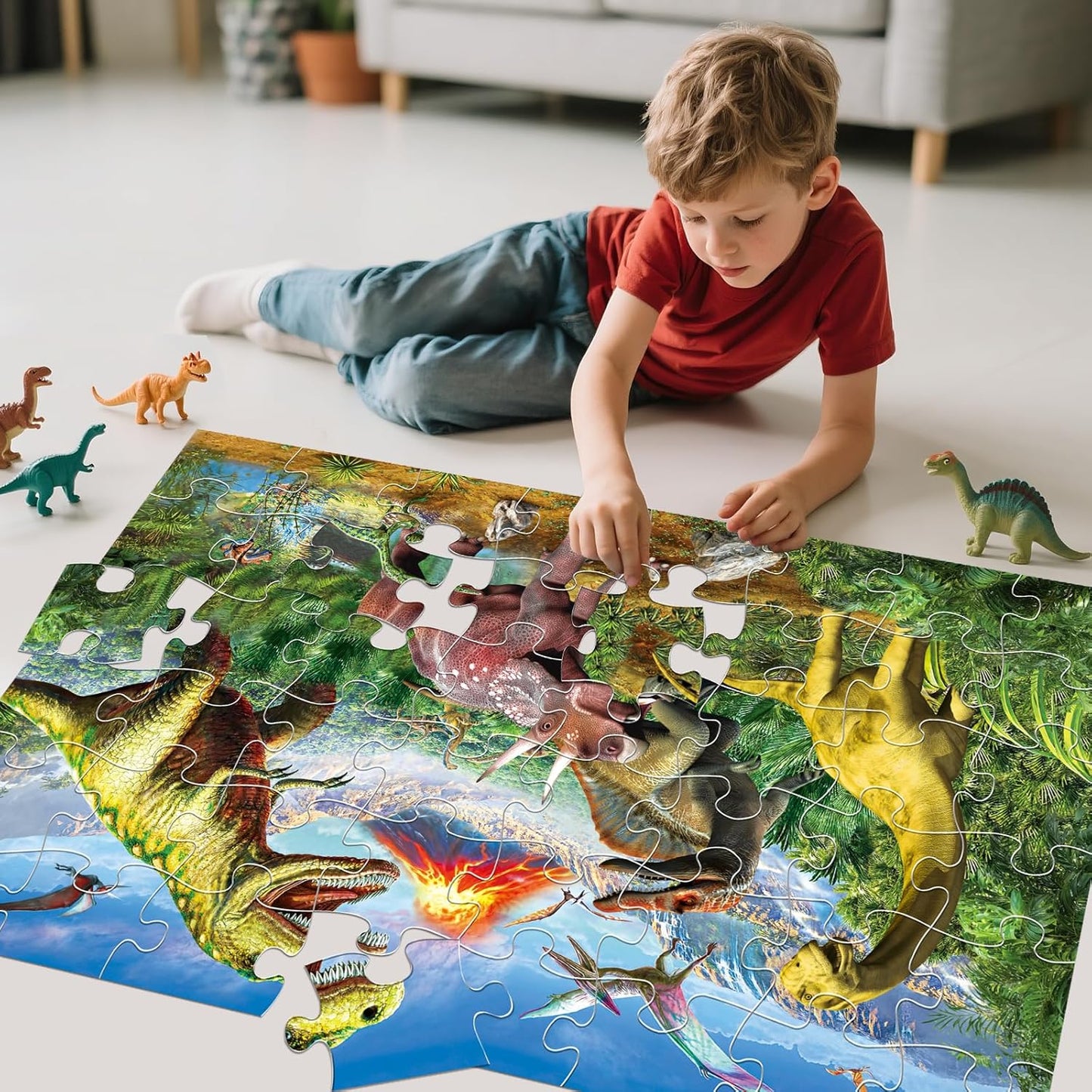Jumbo Floor Puzzle for Kids,48 Piece Volcano Dinosaur Large Jigsaw Puzzles, Fun Educational Toy for Toddlers Ages 3-5,Preschool Learning Gift for Boy Girl Ages 4-8
