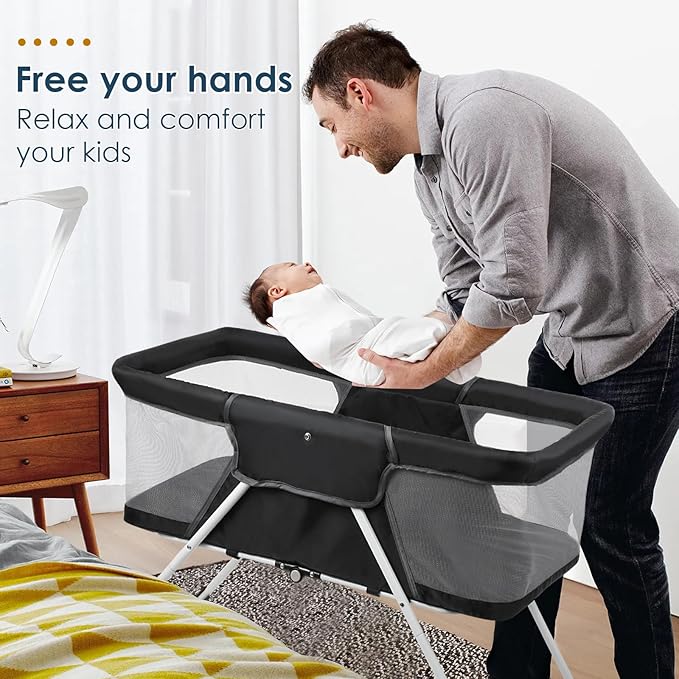 Portable Baby Playard - Foldable Baby Bassinet, Lightweight Playpen with Mosquito Net, 42.5 x 40.2 x 20.8 inches, Black