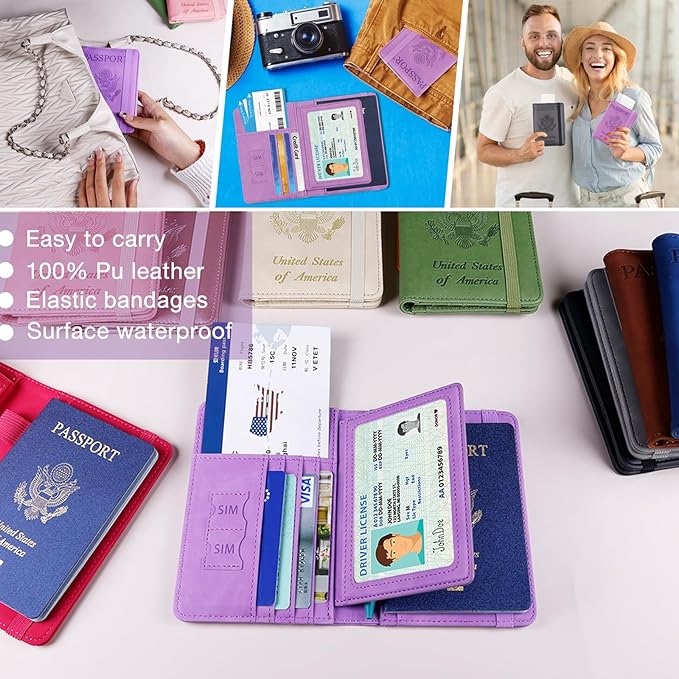 Melsbrinna RFID Passport Holder for Travel, Unisex Adults, Purple, Faux Leather, Travel Wallet, Passport Cover, RFID Protected