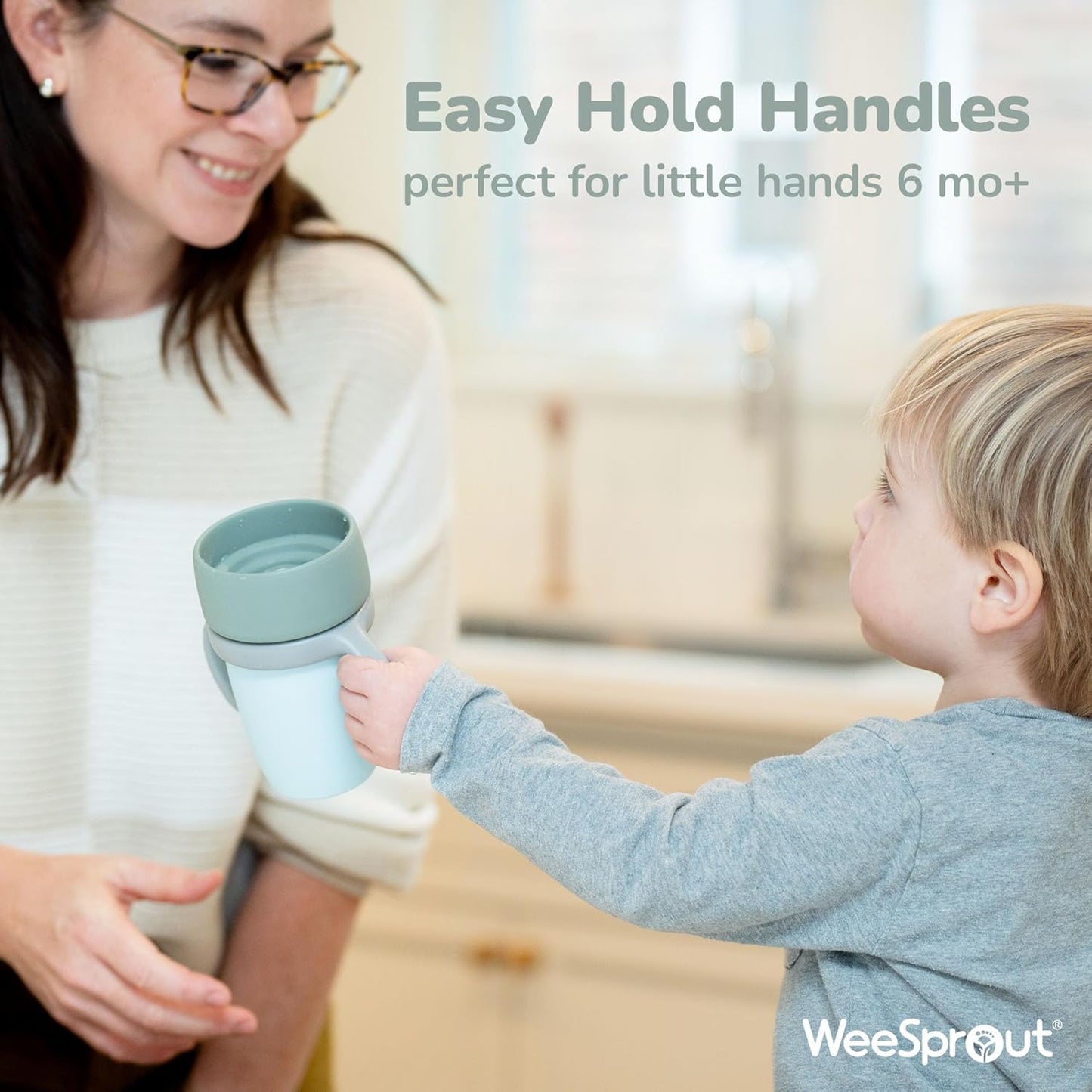 WeeSprout Baby Training Cup - Silicone Sippy Cup with Removable Handles for Weaning Off Bottle - Transition Spill-Proof Toddler Cups - No-Spill Design (Pink/Purple/Light Gray)