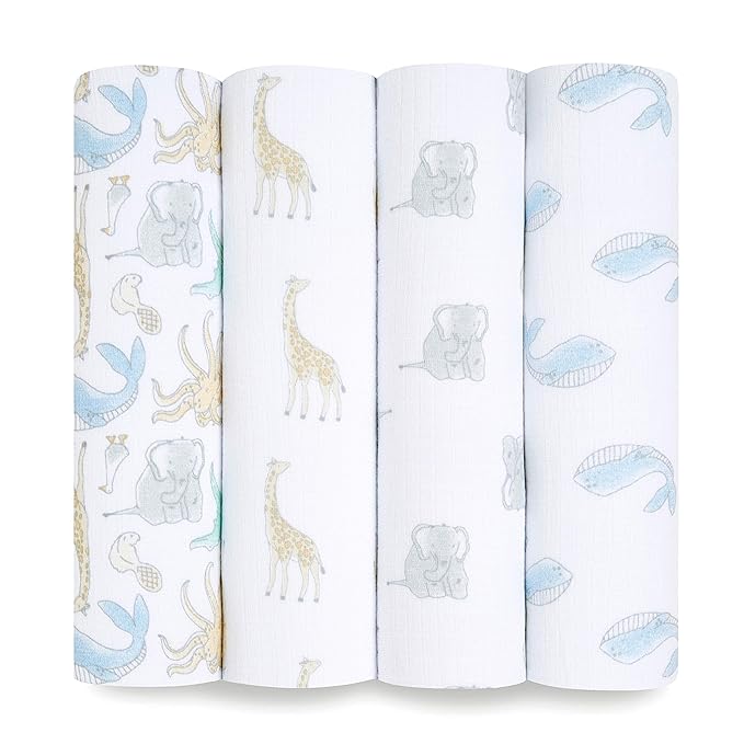 aden + anais Swaddle Blanket, Boutique Muslin Blankets for Girls & Boys, Baby Receiving Swaddles, Ideal Newborn & Infant Swaddling Set, Perfect Shower Gifts, 4 Pack, Natural History