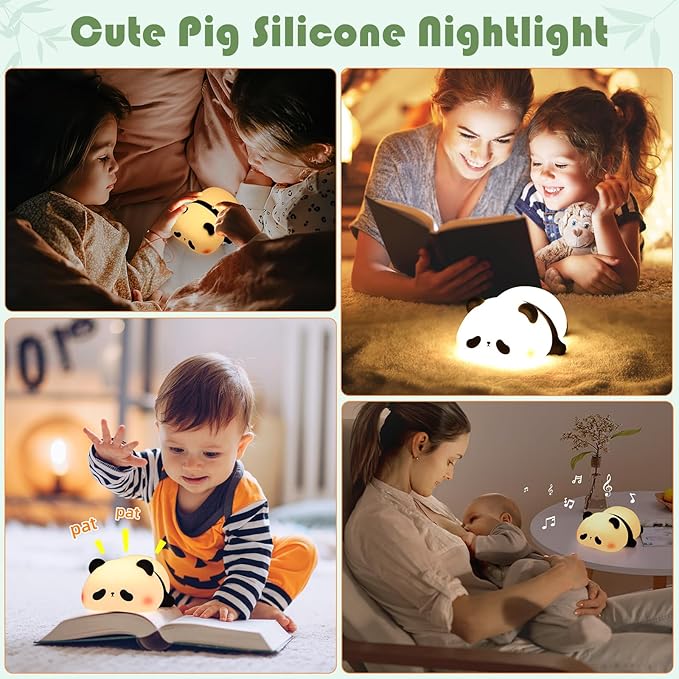 YISUN Cute Panda Night Light with White Noise, LED Squishy Night Light, Soft Silicone Nursery Nightlight Rechargeable LED Touch Light with 3 Level Dimmable for Kids Room