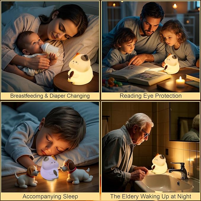 Greedy Cat Night Light for Kids, 3 Levels Dimmable Cute Kitty Nursery Nightlight with Touch Color Change, Squishy Silicone Rechargeable Bedside Lamp for Baby/Pregnant Mom/Elderly/Adults