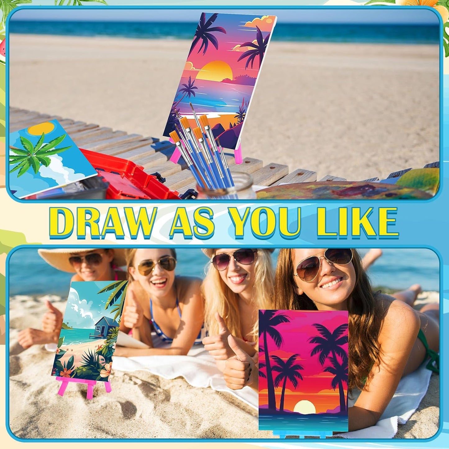 Blosssound 10 Set Pre Printed Canvas Pre Drawn Canvas Painting with Easel Kits 5" x 7" Outline Painting Panels for Beginners, DIY Craft Project, Party Favor, Home Decors(Landscape)