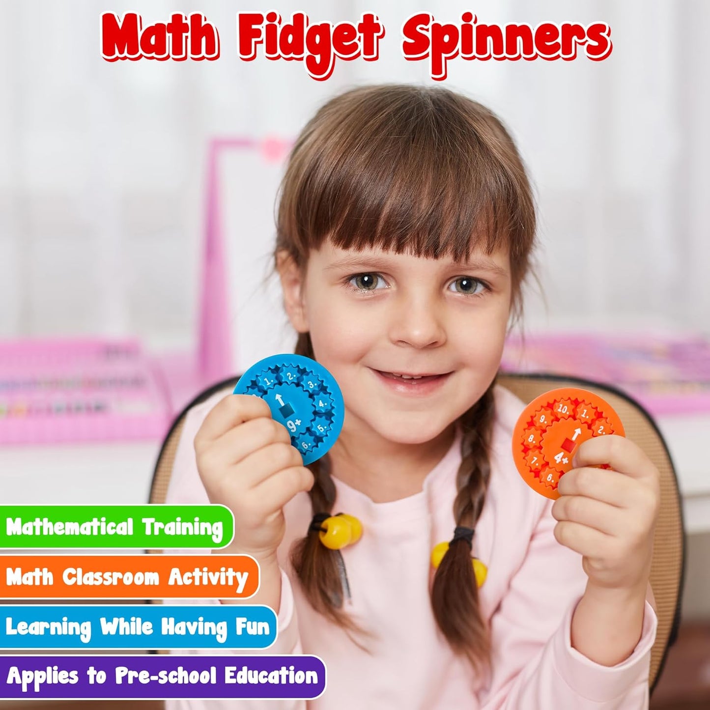 9Pcs Math Fidget Spinners Addition Subtraction Flying Fidget Spinner Round Number Finger Spin Game Toys Children Educational Math Fact Games for Stimmers Fidgeters Learning Add or Subtract
