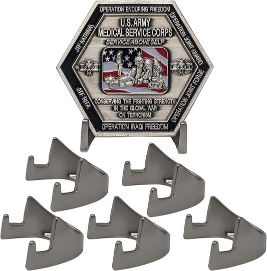 Military Challenge Coin Display Stand - Solid Metal with Anodized Finish - US Vet. Business (Black) (Nickle Five-Pack)