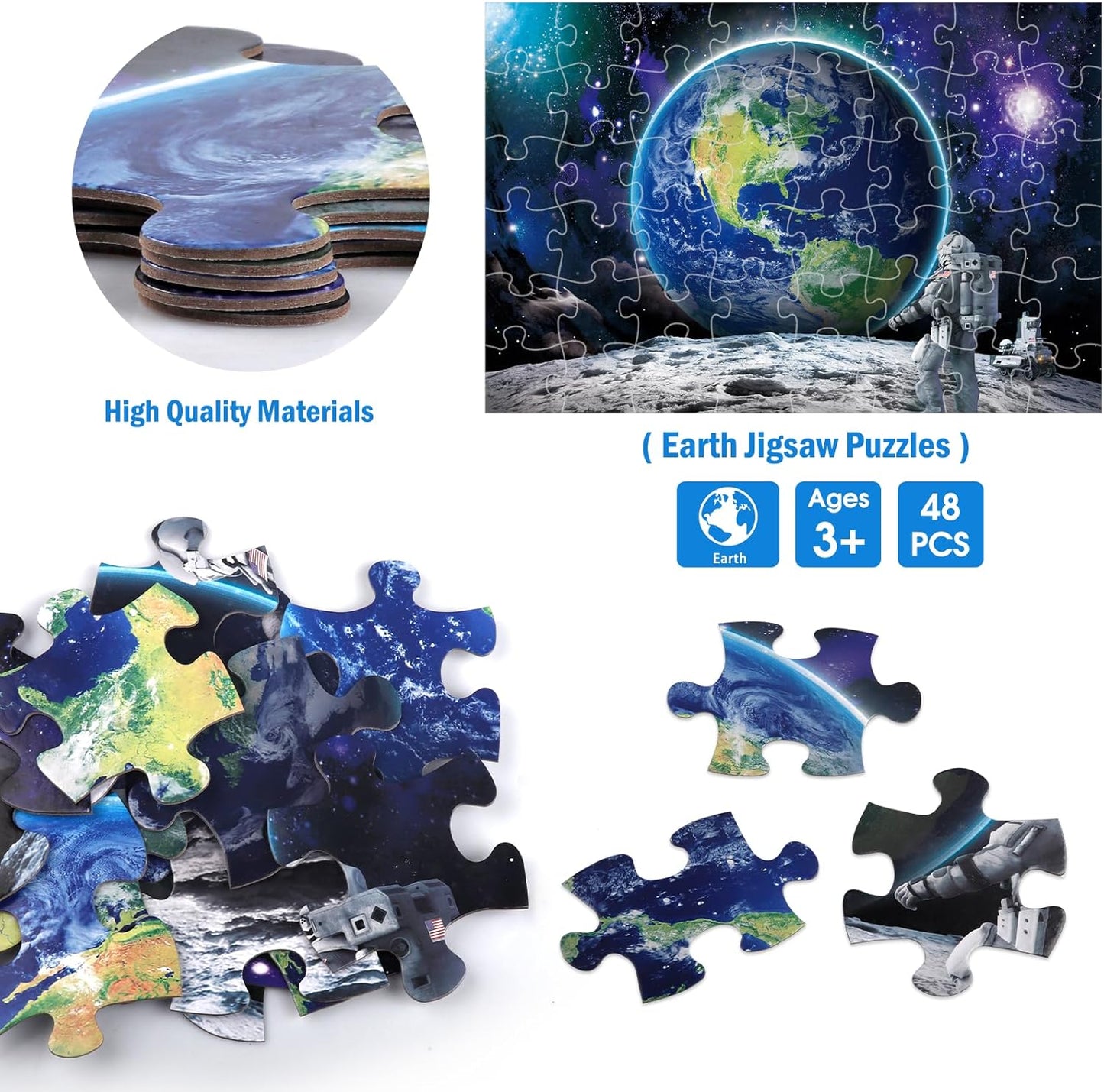 Jumbo Floor Puzzle for Kids Ages 4-8,Space Earth Jigsaw Puzzles,48 Piece Astronaut Large Puzzles for Toddler Ages 3-5,Preschool Learning Planets Earth Toys Christmas Birthday Gift for Boys Girls