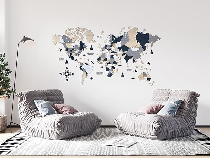 Wooden World Map 3D Art Large Wall Decor - Size (M, L, XL) Any Occasion Gift Idea - Wall Art For Home, Kitchen or Office (XL, ALASKA)
