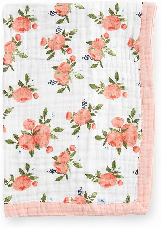 Little Unicorn Newborn Receiving Quilt | Ultra- Soft, Multi-Layered Muslin Fabric | Gift for Newborns & on-The-go (Watercolor Roses)