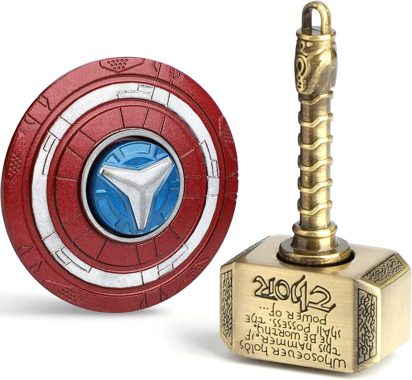 Mjolnir Fidget Spinner Toy for Kids Adults, Thor's Hammer Finger Hand Spinner, Metal 2 in 1 Transformable Fidget Keychain, Infinity Cube Anti Anxiety Stress Relief Gift for Classroom Office (2 Pack)