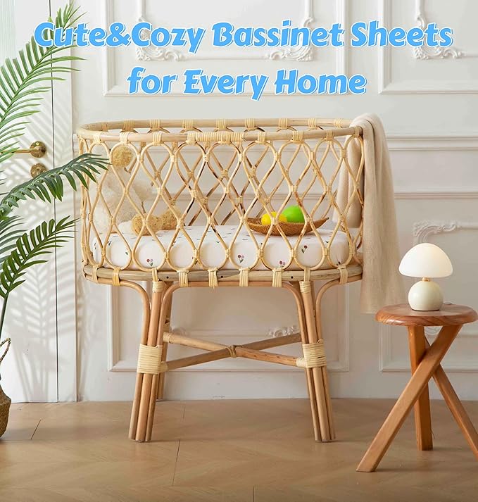 SDY Cherry Bassinet Sheets,2pk Czoy Bassinet Fitted Sheets for Baby Boys Girls,Soft Breathable Stretchy Baby Sheet Set 32 * 16 * 4 inches for Hourglass Oval and Rectangle Mattress (Cute Cherry)