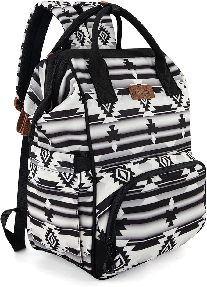 Wrangler Diaper Bag Backpack Aztec Travel Backpack Purses Western Multi-Function Baby Bags for Mom with Waterproof Insulated Pockets