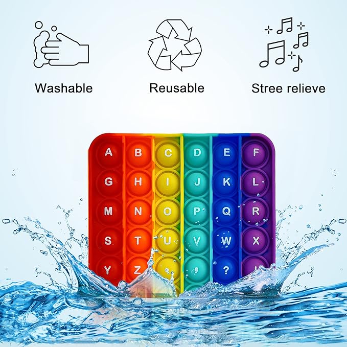 Alphabet Pop Fidget Toy Letters ABC Numbers Learning and Educational Toys Square Sensory Toys Popper Games Gifts for Kids ADHD Autism 4 Packs Double Side(2 Alphabet Numbers and 2 Uppercase Lowercase)