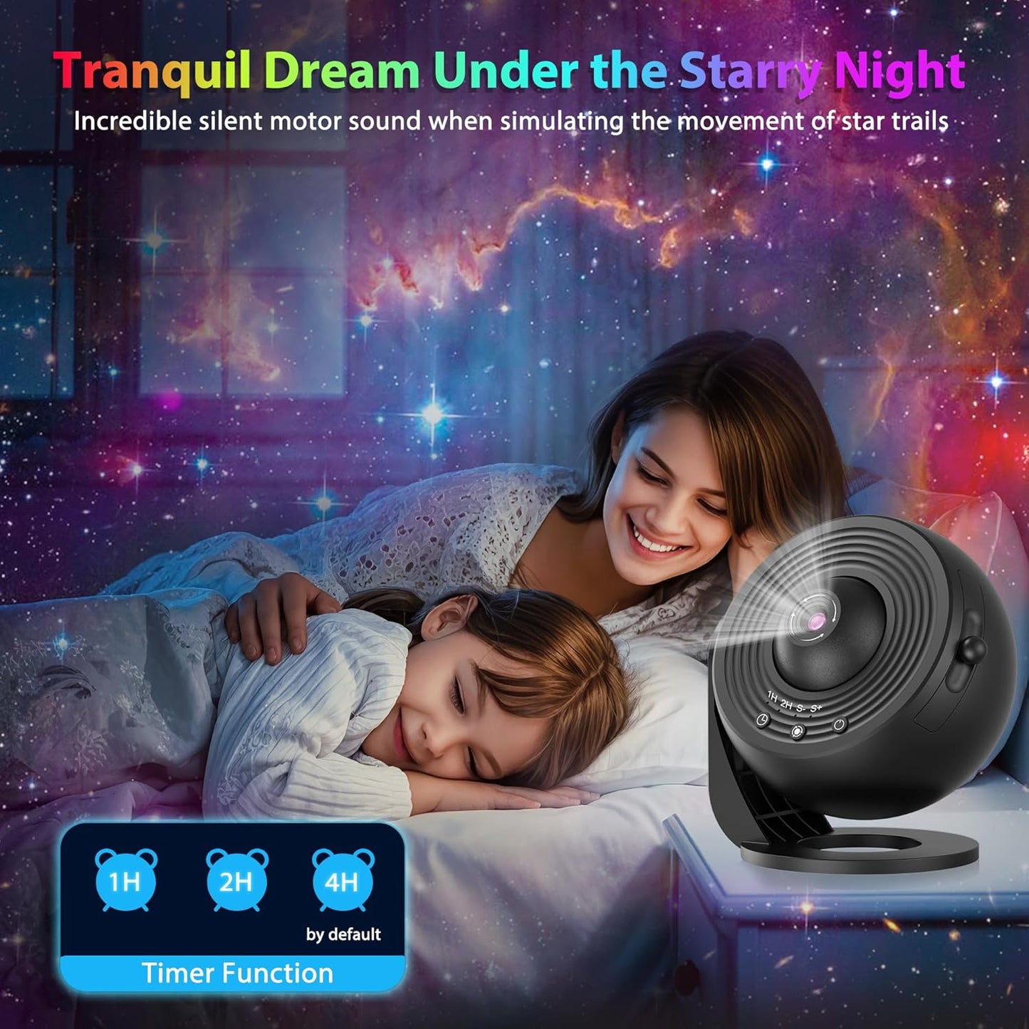 Galaxy Projector for Bedroom, HD Image Star Projector Galaxy Light Adjustable Knob, 13 Film Discs Planetarium Projector for Kids, 360° Rotating 1/2h Timer Simple 3-Button Control