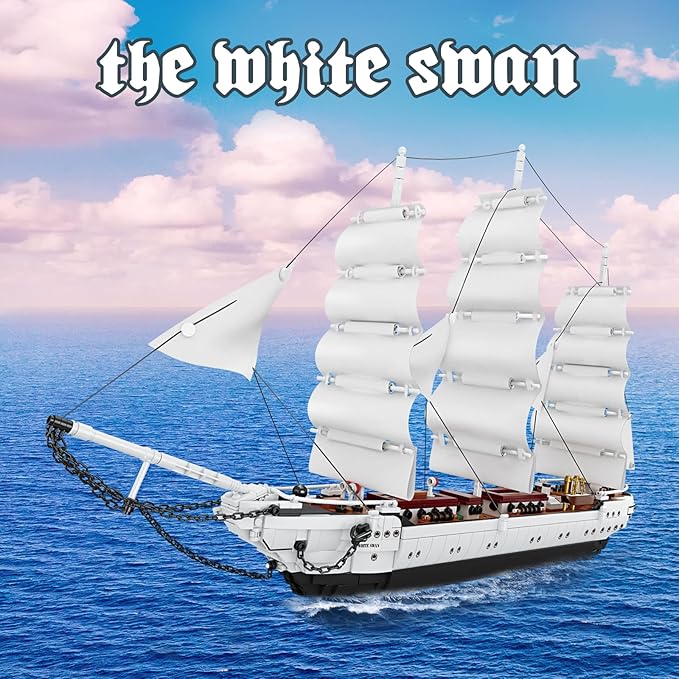 JMBricklayer Ship Building Toy - Building Sets for Adult 40104, White Swan Model Ship Attractive Showroom Decoration, Pirate Ship & Nautical Adventure Experience Construction Toys