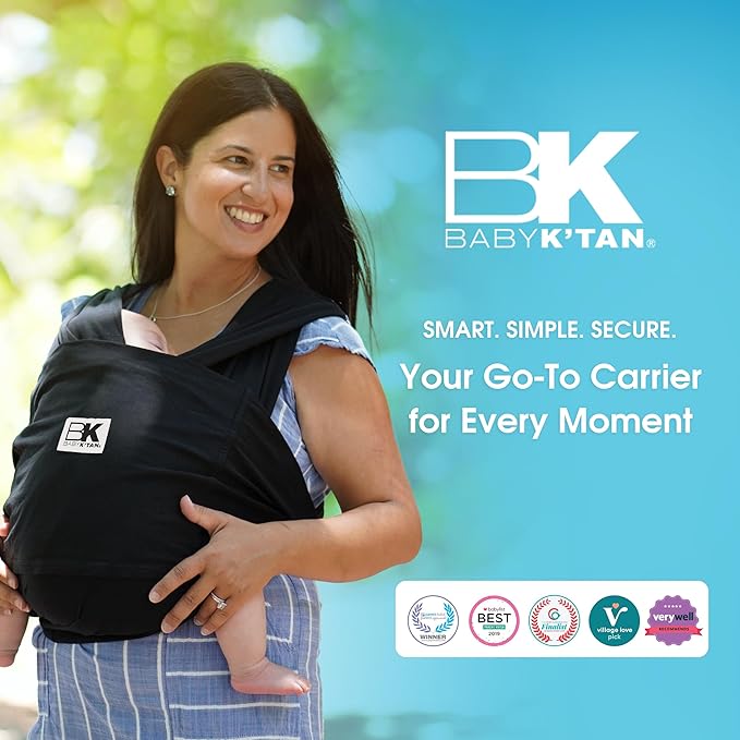 Original Baby K'tan Baby Carrier: #1 Easy Pre-Wrapped, Soft, Slip-On, No Rings, No Buckles | 5 in 1 Baby Sling Gift | The Best Hands Free Infant Wrap | Black | Medium