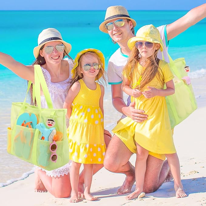 Tagitary Mesh Beach Bag with Zipper Large Beach Tote Waterproof Sandproof with 8 Pockets for Toys Pool Bag Beach Accessories