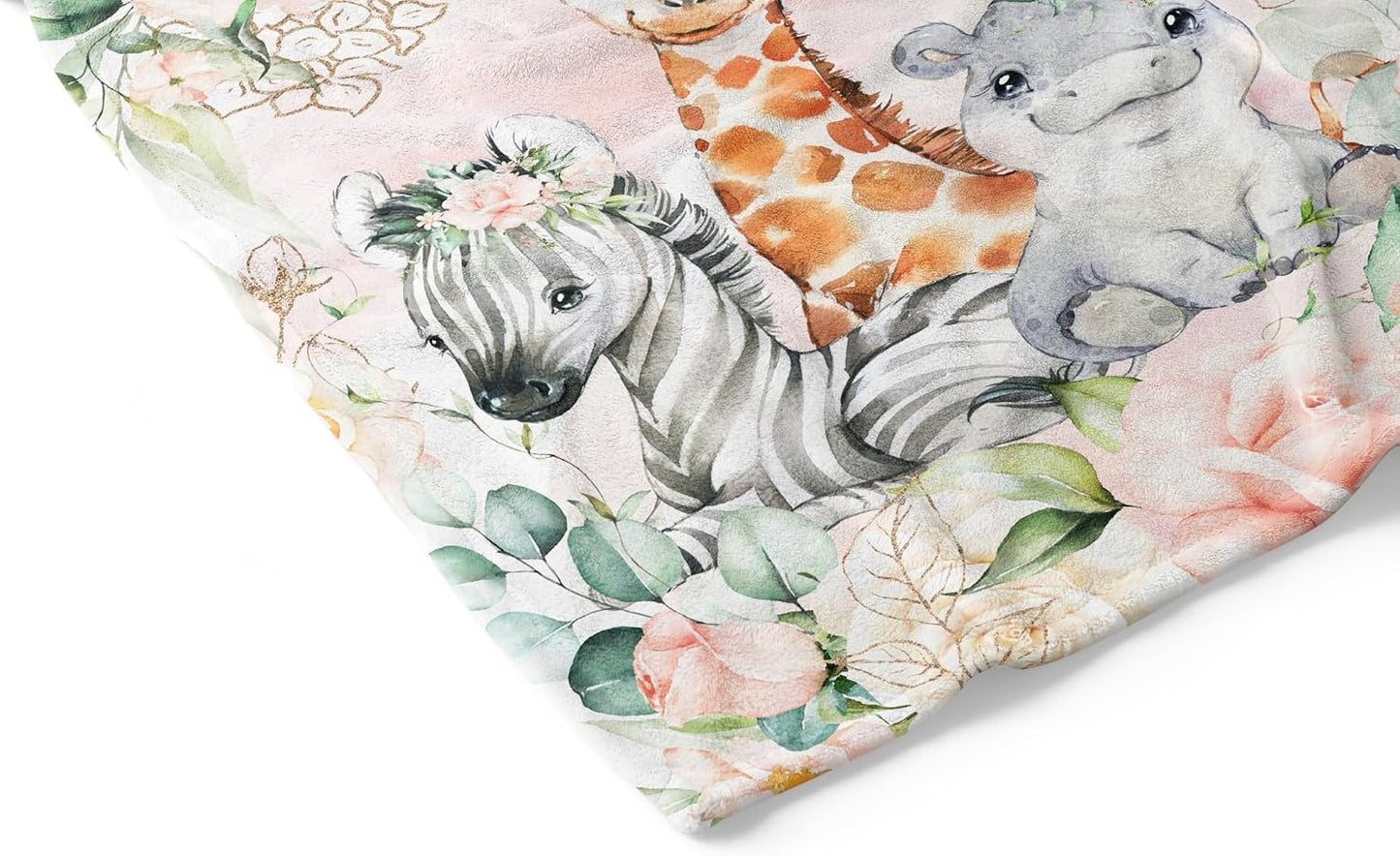 UNIQUE Rose Flowers Safari Ultra Soft Fleece Baby Blanket 30x40in, Cute Zebra Hippo Giraffe Baby Blanket, Girl