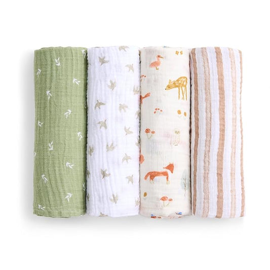aden + anais Essentials Cotton Muslin Swaddle, Breathable Baby Blanket, Ideal for Boys, Girls, Newborns, Babies & Infants, Receiving Blanket, Soft and Lightweight Wrap, 4 Pack, Sage Woodland