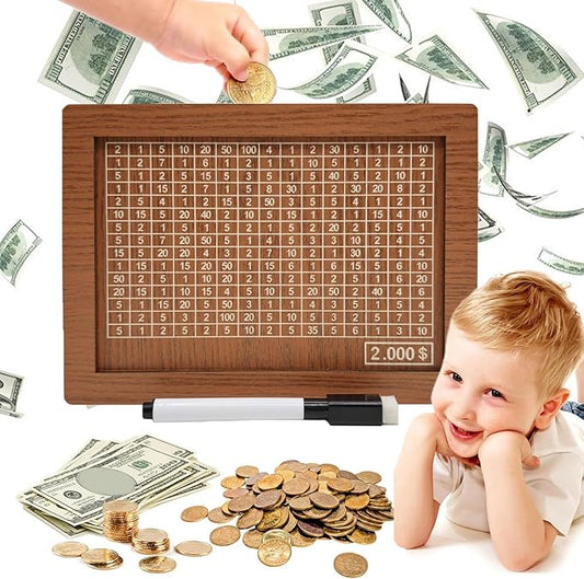 10000 Savings Challenge Box, Money Saving Box with Money Target and Numbers, Cash Vault Wooden Savings Box, Wooden Money Box, Coin Counter Piggy Bank for Adults, Wooden Coin Bank for Kids 2,000