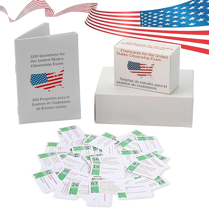 U.S Civics Test Flash Cards Combo Set,2025 US Citizenship Test Flash Cards & Study Guide Combo, Bilingual English/Spanish Naturalization Prep Kit with 100+ Civics Questions