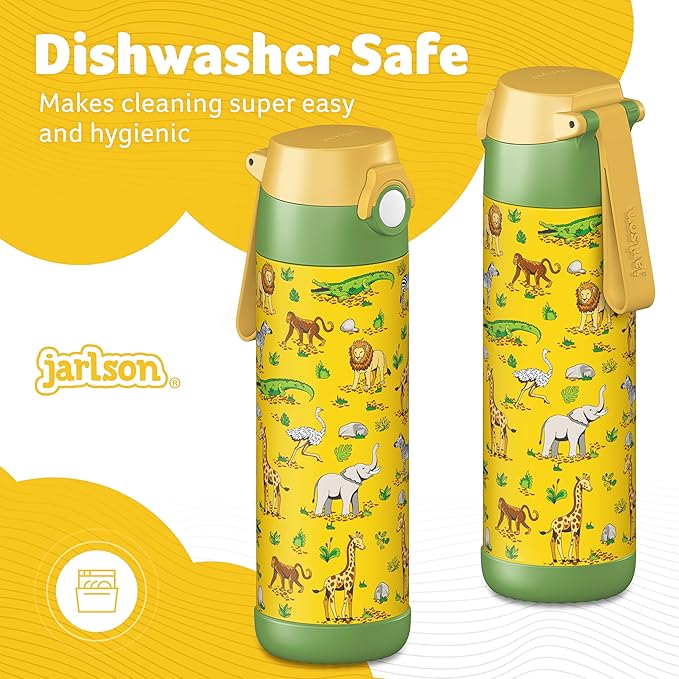 Jarlson® Mali Children's Water Bottle, Thermal Stainless Steel Water Bottle, BPA-Free, Leak-Proof, Children's Bottle with Chug Lid, Bottle for School, Nursery (Safari, 500 ml)