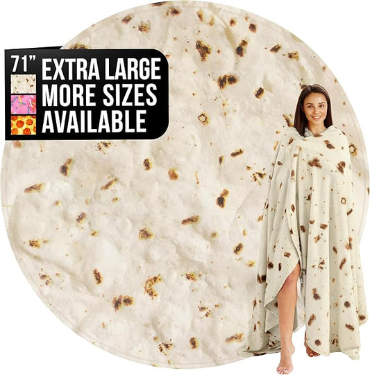 Zulay Extra Large Burritos Tortilla Throw Blanket – Wrap Yourself Like a Giant Taco! Double-Sided 71 Inches, Funny & Ultra Cozy Novelty Blanket, Super Soft 285 GSM Flannel