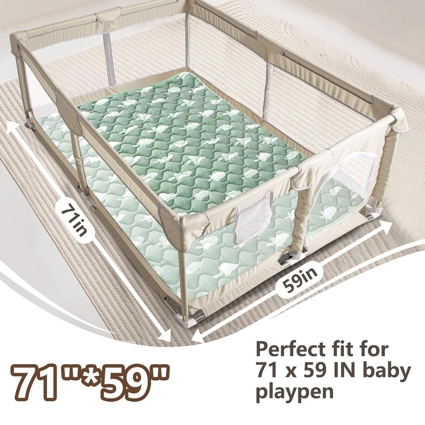 Baby Play Mats for Floor, 71”x59” Upgraded Thickness & Larger Super Soft Playmat for Babies and Toddlers, Foldable Washable, Upgrade Anti-Slip Crawling Mat for Playpen(Trees)