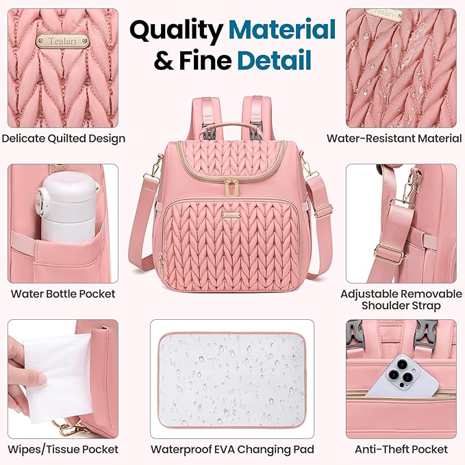 4 in 1 Convertible Diaper Bag Backpack,Waterproof Baby Diaper Bag with Changing Pad,Converts into Baby Tote Bag,Diaper Backpack,Stroller Bag and Crossbody Diaper Bag