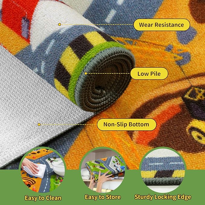 STARUIA Kids Cars Rug for Playroom, 3x5 Car Rugs for Kids Toy Cars, Non-Slip City Road Map Play Rug for Boys Bedroom, Educational Toddler Carpet Play Mat for Classroom Nursery Daycare (39"X59")