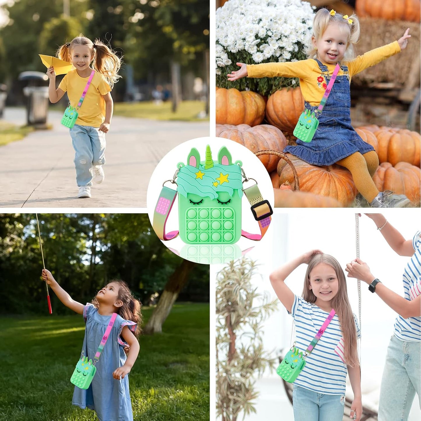 Civan Small Pop Purse, Green Bags Kids Girls Toys Unicorn Pop Purse for Girl and Women Pop Bag Unicorn Pop Toy, Shoulder Bag Fidget Toys Pop Fidget Backpack Toy for ADHD Anxiety